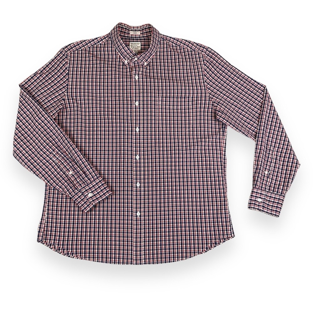 J Crew Tartan Plaid Shirt Men XL Red Multi Secret Wash Long Sleeve Button Up EUC